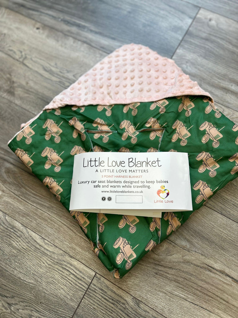 Little Love Blanket 5 Point Harness (Green with Tractors)