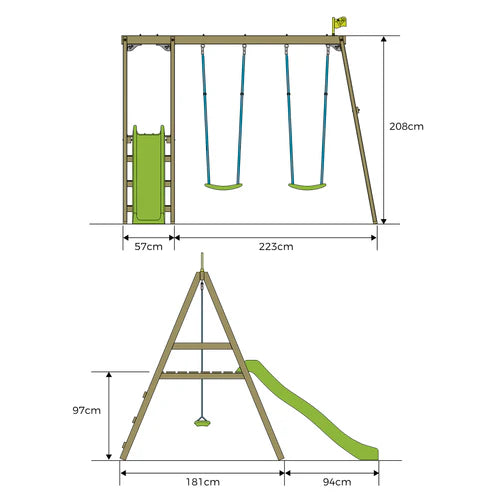 TP Forest Multiplay Double Wooden Swing Set & Slide - FSC® certified