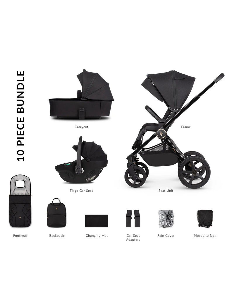 Venicci Upline 2 All Black Pram 10 Piece Bundle