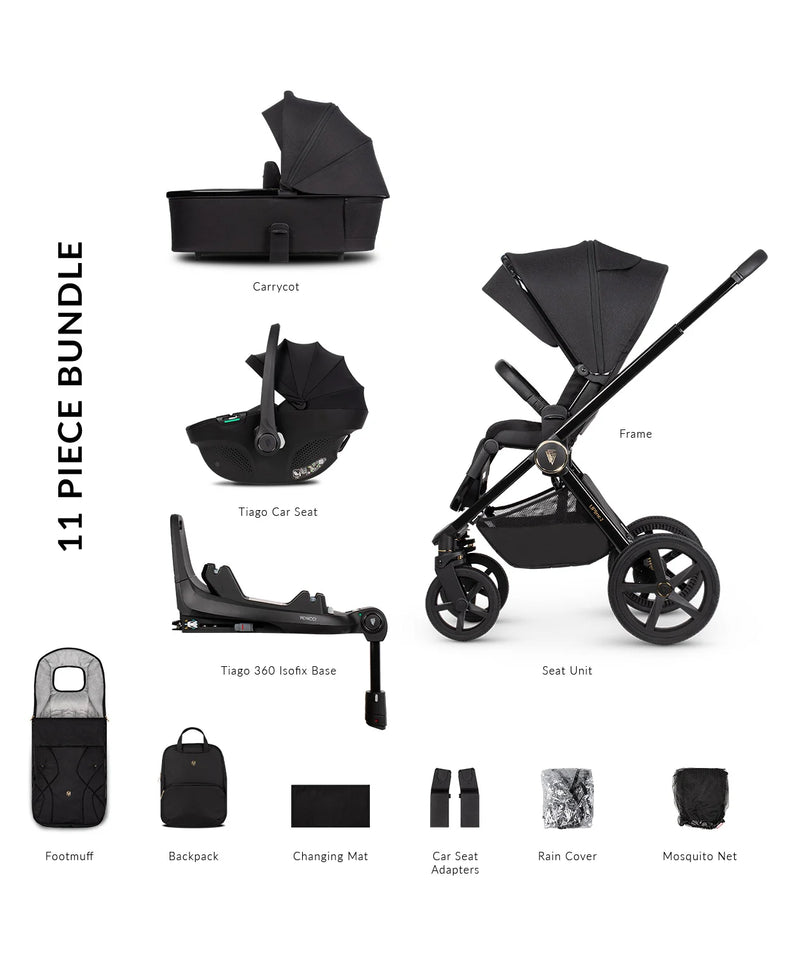 Venicci Upline 2 All Black Pram 11 Piece Bundle