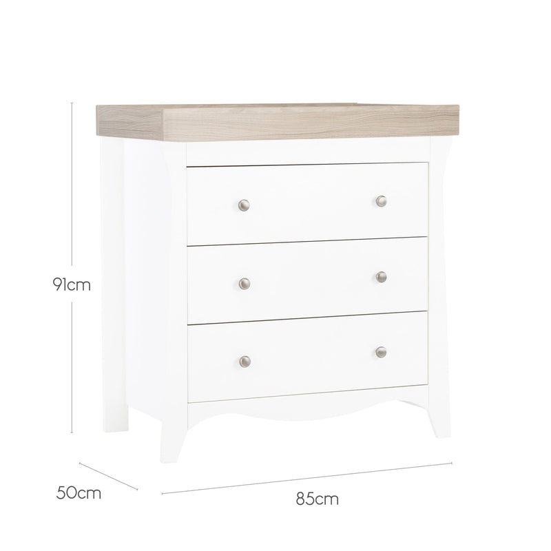 Cuddle Co Clara 2 Piece Nursery Furniture Set (Cot Bed & Dresser) - White & Ash