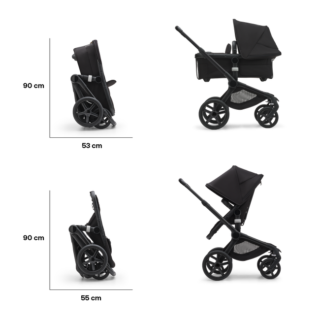 Bugaboo Fox 5 Carrycot And Seat Pushchair - Midknight Black/Black Chassis